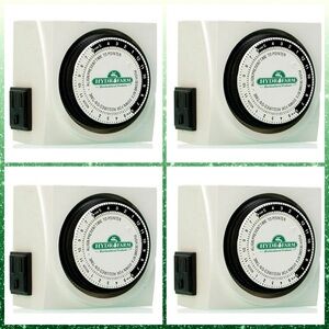 Set of 4 HYDROFARM TMO1015D Grow Light Dual Outlet Analog Grounded Timer